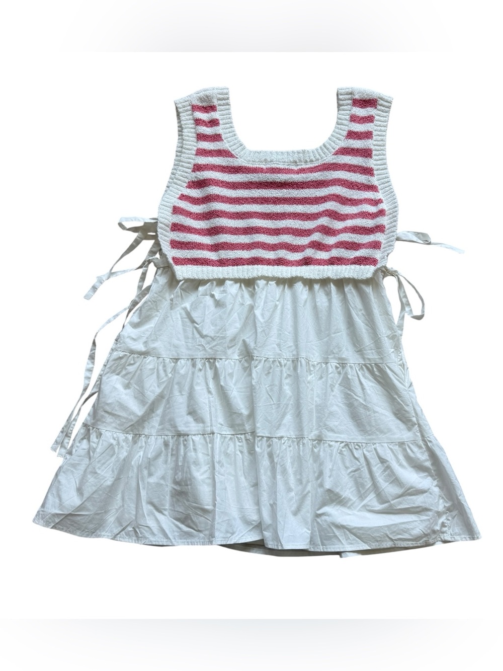 How Very Loved Striped Sweater Mini Dress Coastal Cottagecore Boho Tie Size M - Picture 13 of 13